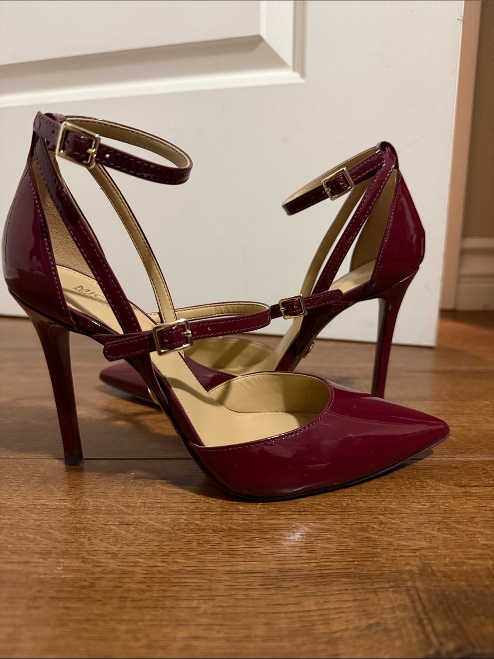 Michael Michael Kors Cardi Dark Berry Patent Pointed-Toe Strappy High Heels